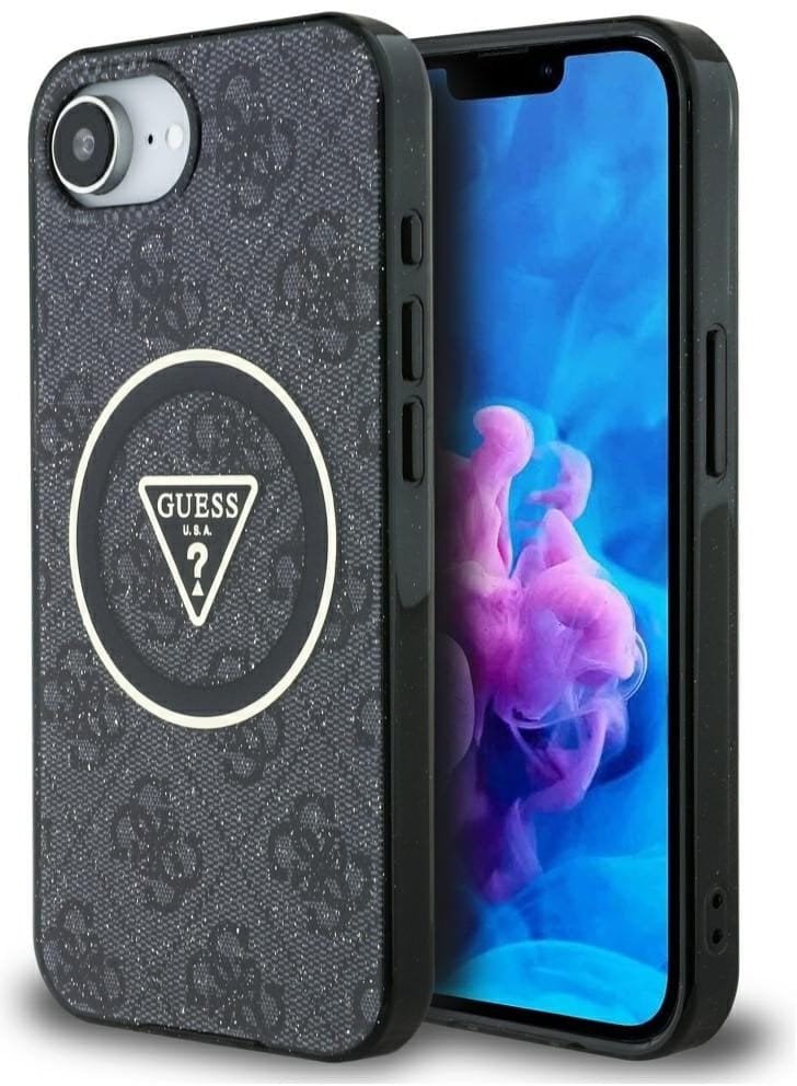 Case Guess IML Metal Glitter 4G Circle Triangle MagSafe for iPhone 16e black