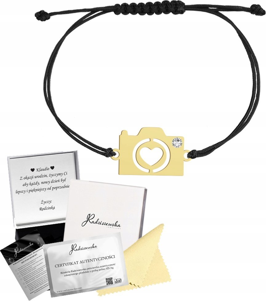 Radziszewska Jewellery Złota bransoletka Aparat Fotograficzny SREBRO 925 Prezent ŻYCZENIA GRATIS