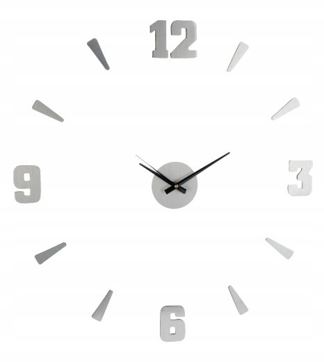 Zegar ścienny naklejany srebrny 60 cm nowoczesny styl loft