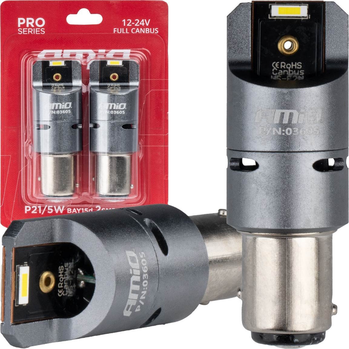 AMiO Żarówki led full canbus pro p21/5w 2x1860 smd białe 12v 24v amio-03605