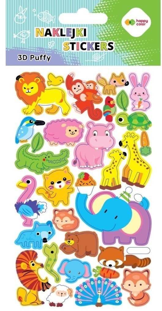 Naklejki 3D Puffy Animals 10x20cm HAPPY COLOR