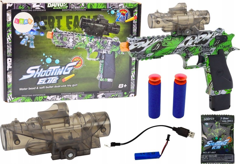 LeanToys Elektryczny Pistolet Na Kulki Wodne Strzałki 2w1 Zielony