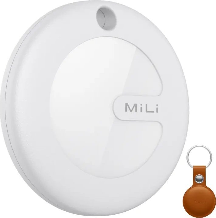 MiLi Lokalizator GPS biały + brązowe etui w formie breloka MiTag
