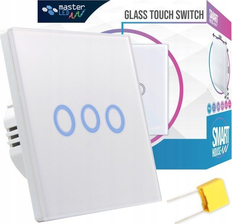 Masterled Włącznik dotykowy potrójny szklany czarny lub biały