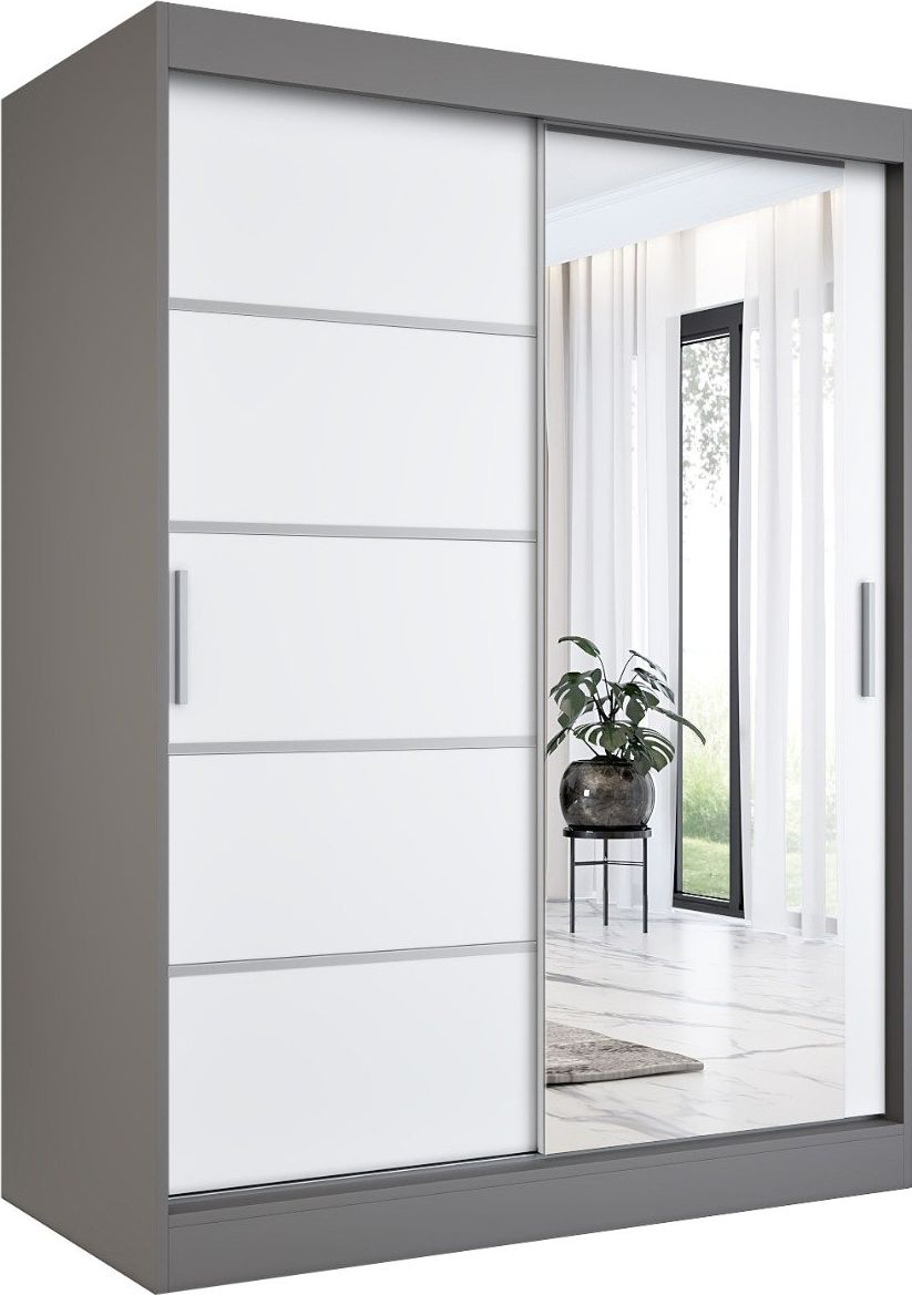 MKPOL Szafa przesuwna MODUO COMFORT 2 150 antracyt/biała mat z lustrem