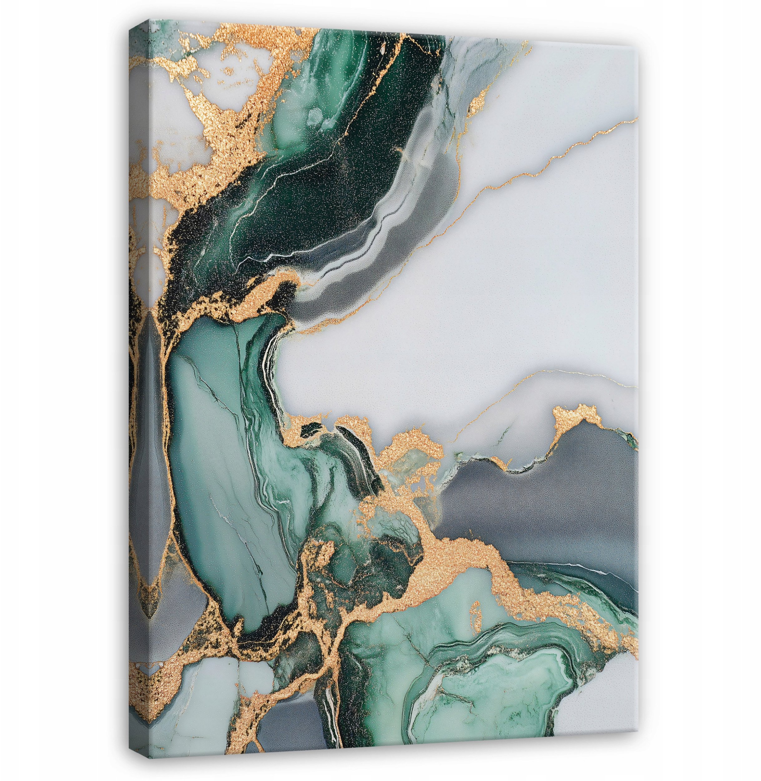 OBRAZ ABSTRAKCJA MARMUR ZIELONY ZŁOTO DO SYPIALNI SALONU NA PŁÓTNIE 60x40