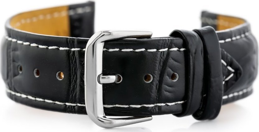 Pasek skórzany do zegarka W102L czarny/biały - 24mm