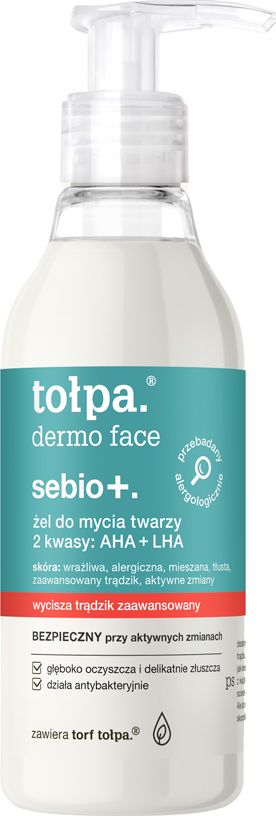 Tołpa Żel do mycia twarzy Sebio+ 2 kwasy: AHA + LHA 195ml