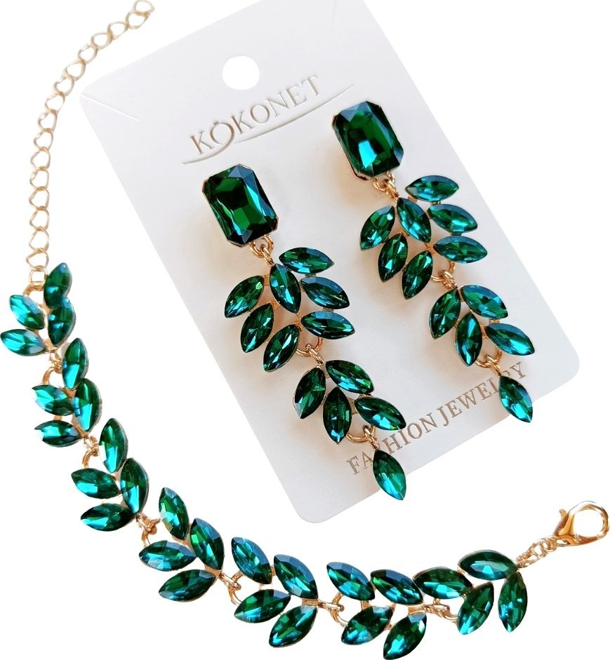 Zestaw biżuterii kolczyki bransoletka złote z cyrkoniami błyszczące dodatki