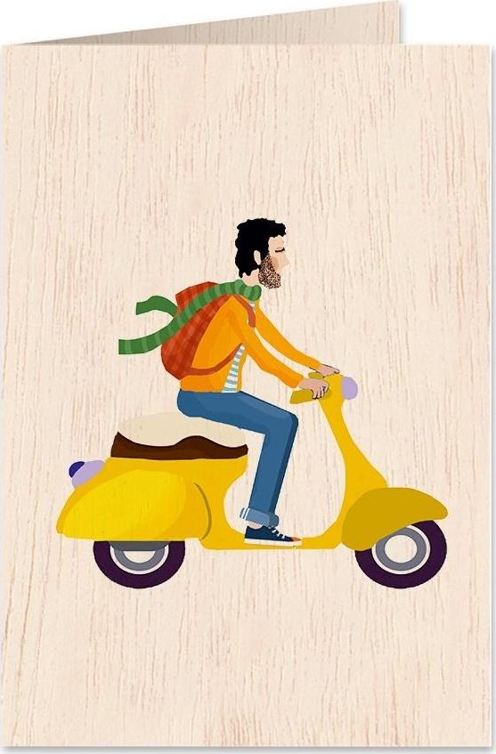 Cozywood Karnet drewniany C6 + koperta Mężczyzna skuter