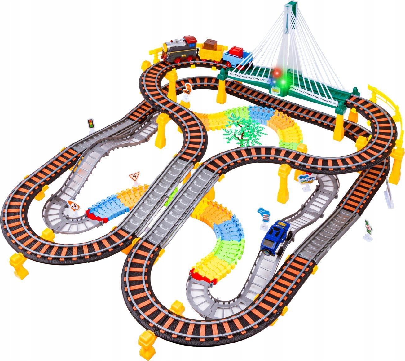 Kolejka 192el. 2w1 Duży Tor Samochodowy Wyścigowy, Elastyczny