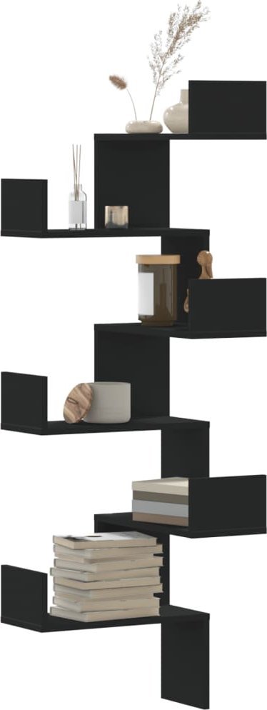 vidaXL Narożna półka ścienna, czarna, 45x45x147 cm