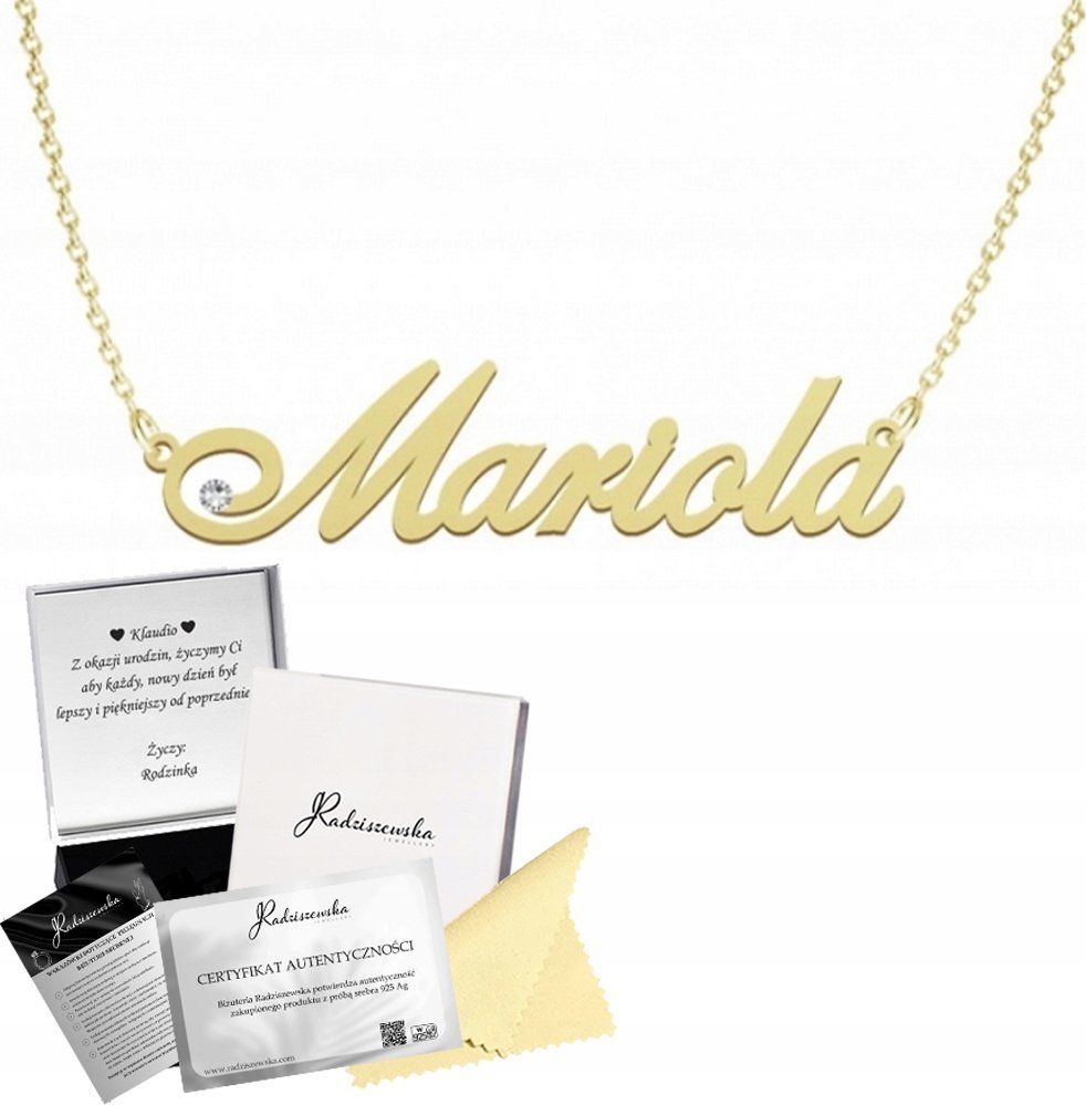 Radziszewska Jewellery ZŁOTY NASZYJNIK Z IMIENIEM MARIOLA SREBRO 925 ŁAŃCUSZEK PREZENT DEDYKACJA