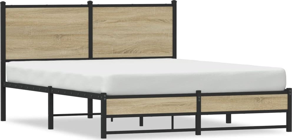 vidaXL Metalowa rama łóżka, bez materaca, dąb sonoma, 150x200 cm