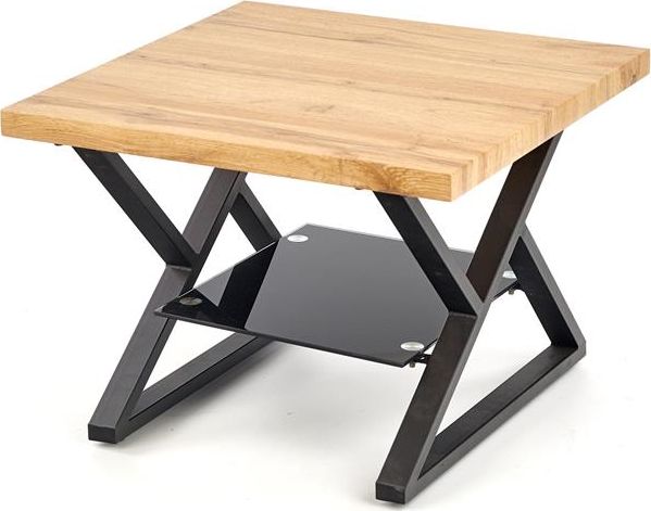 Halmar Ława XENA KWADRAT 60x60 ze szklaną półką do salonu w stylu loft HALMAR