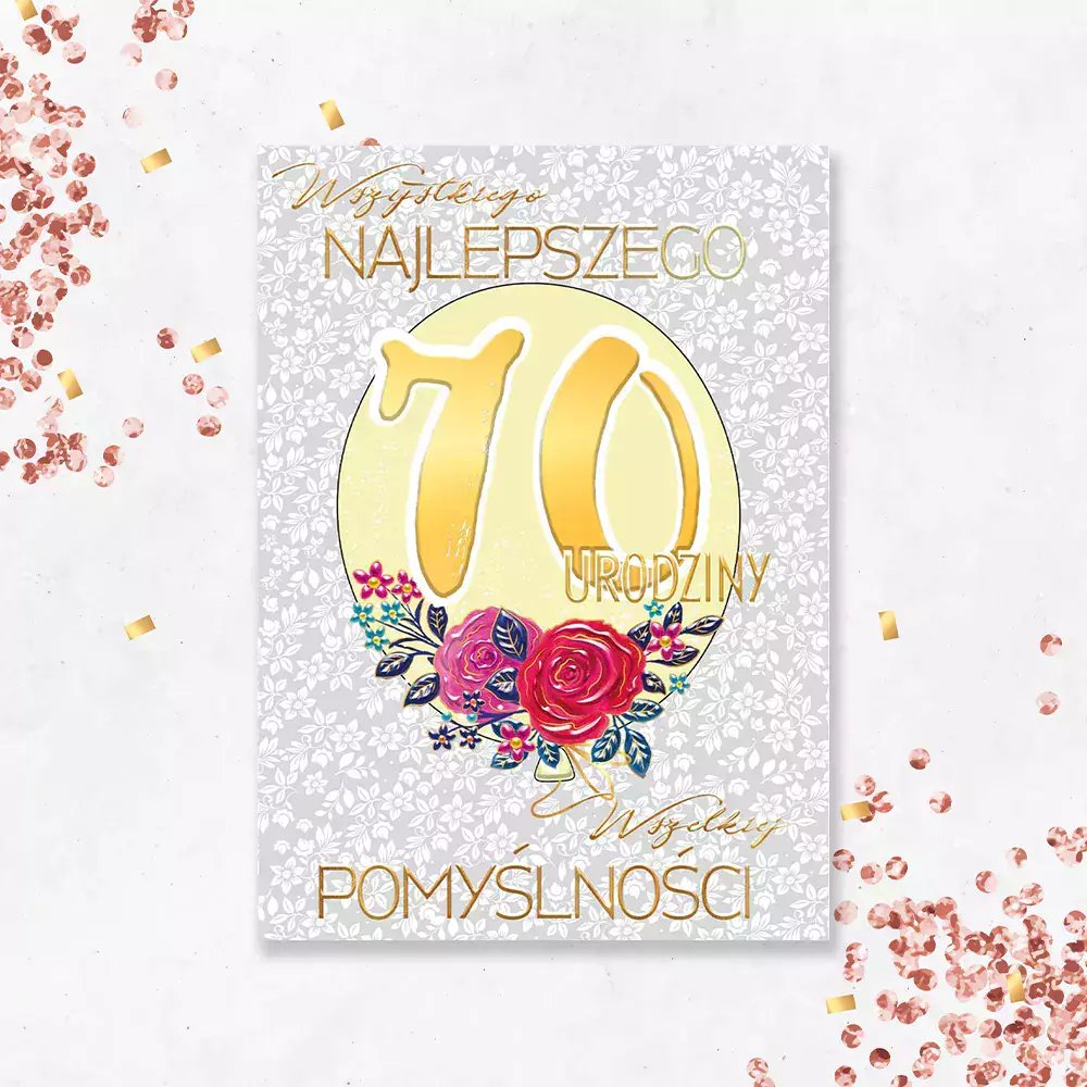 Karnet A5 Urodziny 70 - Balon glamour