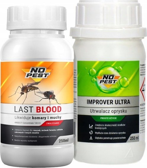 NO PEST Zestaw na Komary 2w1 Preparat Oprysk Środek na Komary Muchy Owady 250ml + Utrwalacz Oprysku Adiuwant 250ml