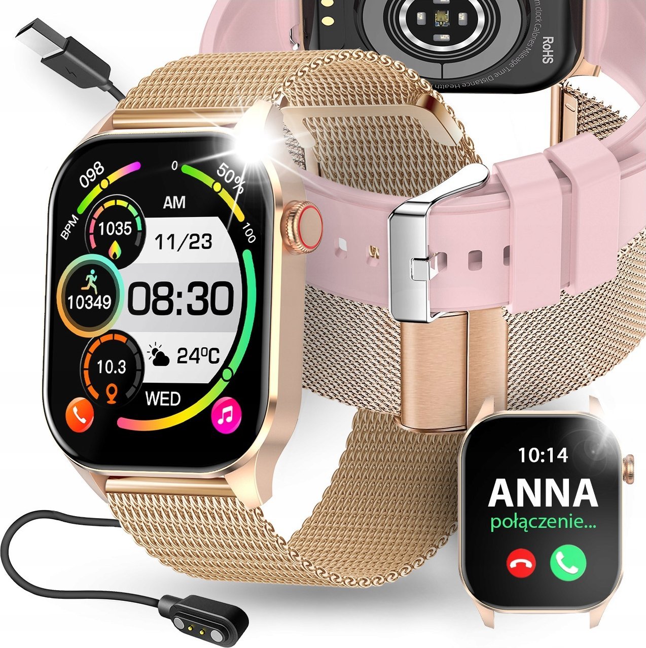 SMARTWATCH DLA SENIORA POMIAR CUKRU CIŚNIENIA TĘTNA TEMPERATURY MENU PL