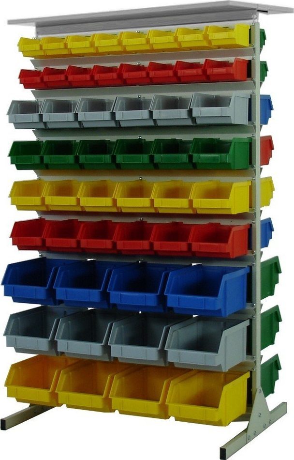 qBox Regał do pojemników warsztatowych, dwustronny. Wym: 1690x940x650mm 104 pojemników - różne (pojemniki bez pojemników)