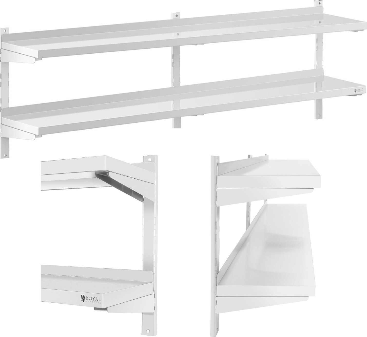 Royal Catering Półka ścienna wisząca gastronomiczna podwójna z regulacją STAL 200 x 30 cm Półka ścienna wisząca gastronomiczna podwójna z regulacją ST