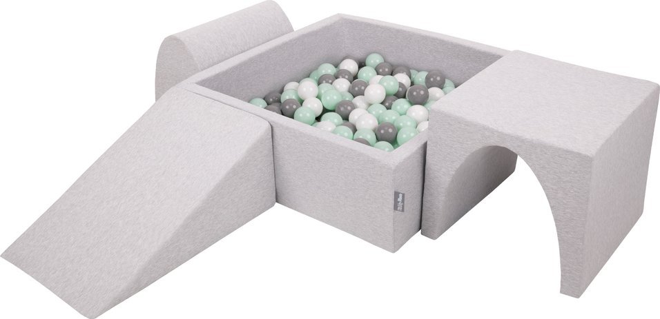 KiddyMoon Piankowy plac zabaw z kwadratowym dołem na piłki (200 piłek 7 cm/2,75 cala) z miękkimi przeszkodami i basenem na piłki, z certyfikatem UE, j