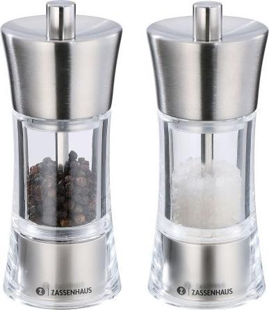 Młynek do przypraw Zassenhaus Zestaw 2 młynków do soli i pieprzu Zassenhaus Aachen, śred. 5,8x14 cm, stalowo-akrylowe