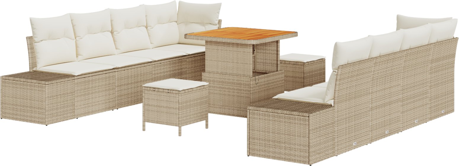 vidaXL Zestaw 11-częściowy Sofy Ogrodowej z Poduszkami Beżowy Polirattan Akacja