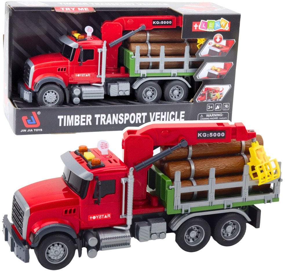 Ciężarówka Z Dźwigiem Do Drewna Światła Dźwięki Czerwona 1:14