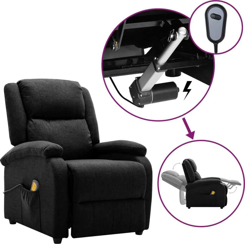 vidaXL vidaXL Rozkładany fotel masujący, elektryczny, czarny, obity tkaniną