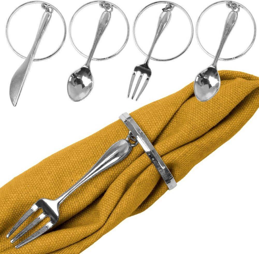 Vilde Obrączki pierścienie ringi na serwetki metalowe srebrne sztućce 4 szt.