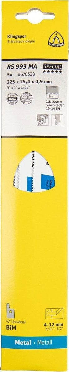 Klingspor KLINGSPOR BRZESZCZOT DO PIŁY SZABLASTEJ 225x25,4x0,9mm RS 993 MA /5szt.