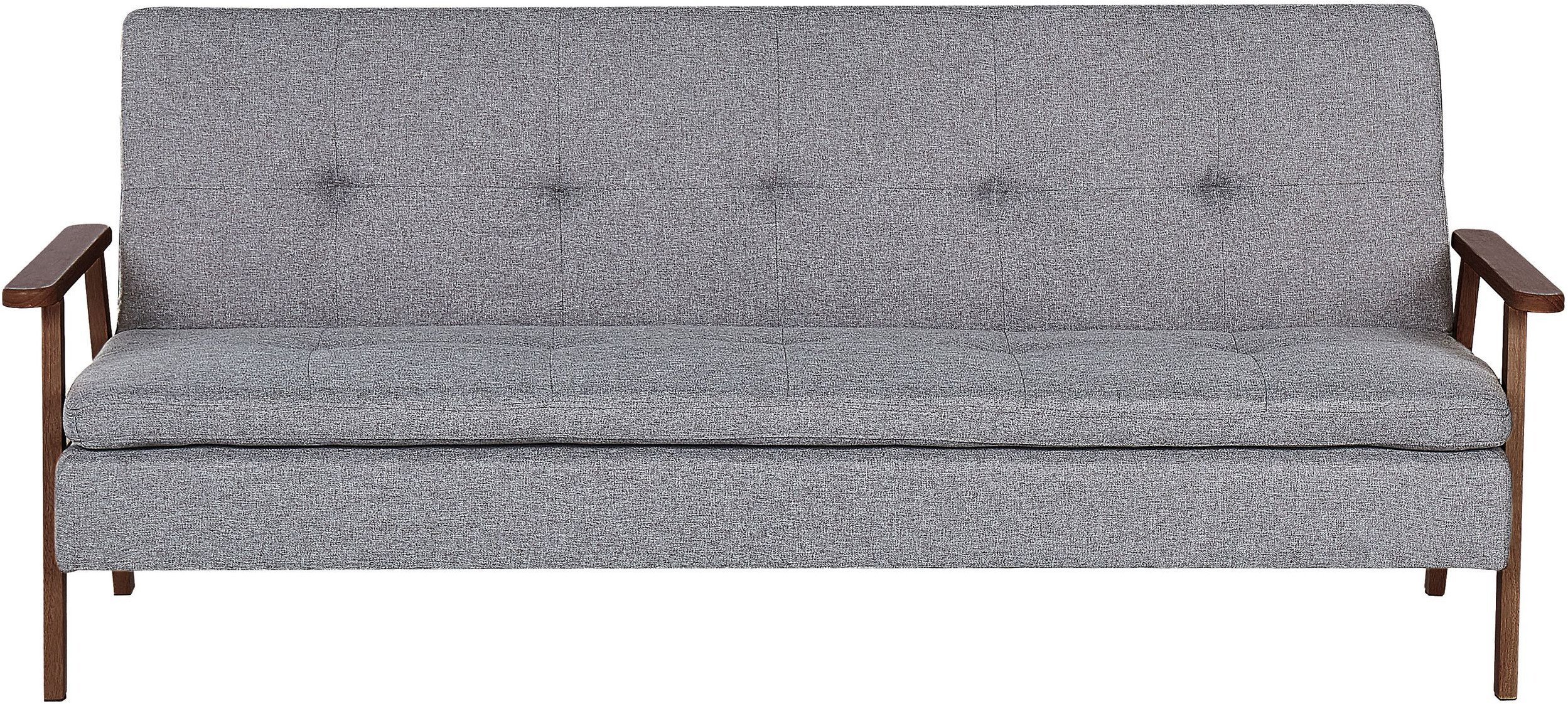 Sofa rozkładana jasnoszara z ciemnym drewnem TJORN