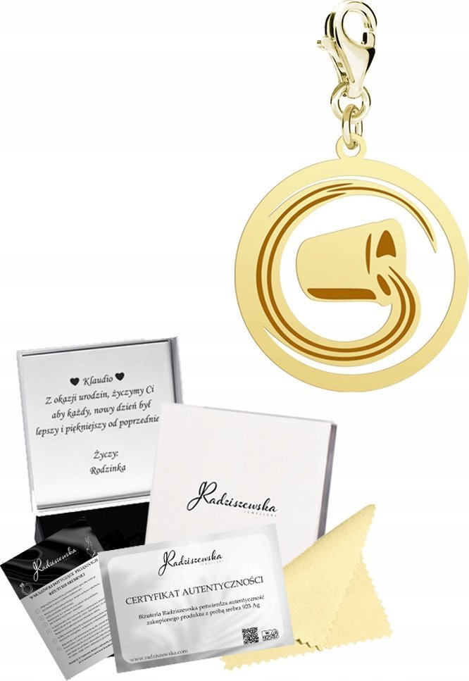 Radziszewska Jewellery Charms Złoty Zodiak Wodnik Znak Zodiaku 925 Prezent Kobieta DEDYKACJA
