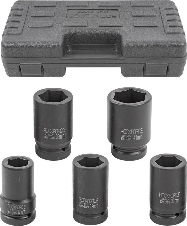 Rockforce Zestaw nasadek udarowych głębokich 1" 5el. (6-kątnych) (27-41mm)