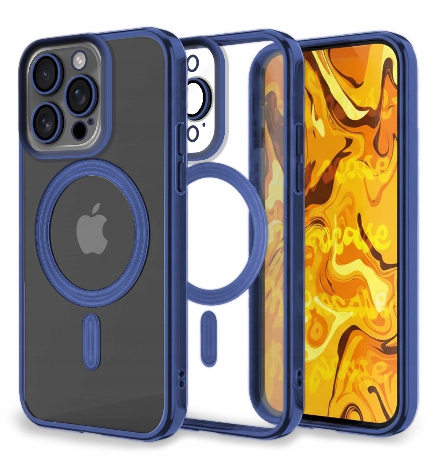 Etui Do Apple iPhone 15 Pro (Do Magsafe, Granatowe, Metal, Clear, Ochronne)