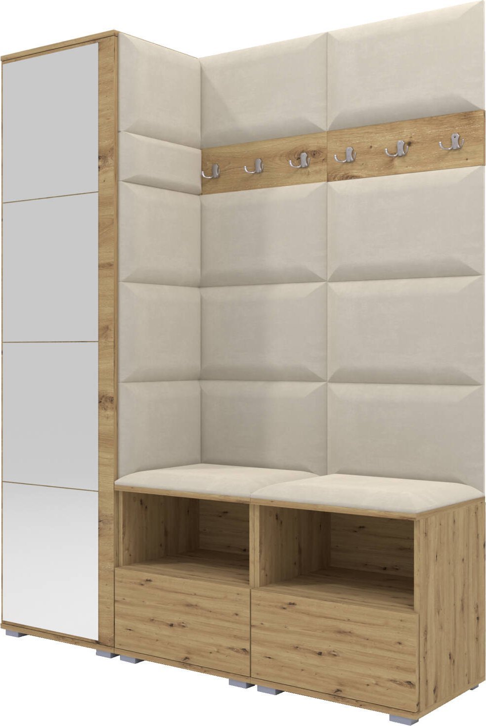 Ravio Tapicerowana garderoba Nela II z lustrem - kolor dąb artisan + tkanina Trinity 01