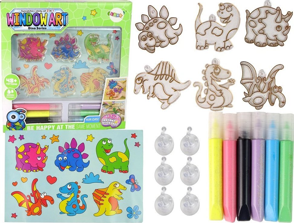 LeanToys Zestaw Kreatywny Witraże Okno Zastygająca Farba Dinozaury 3D