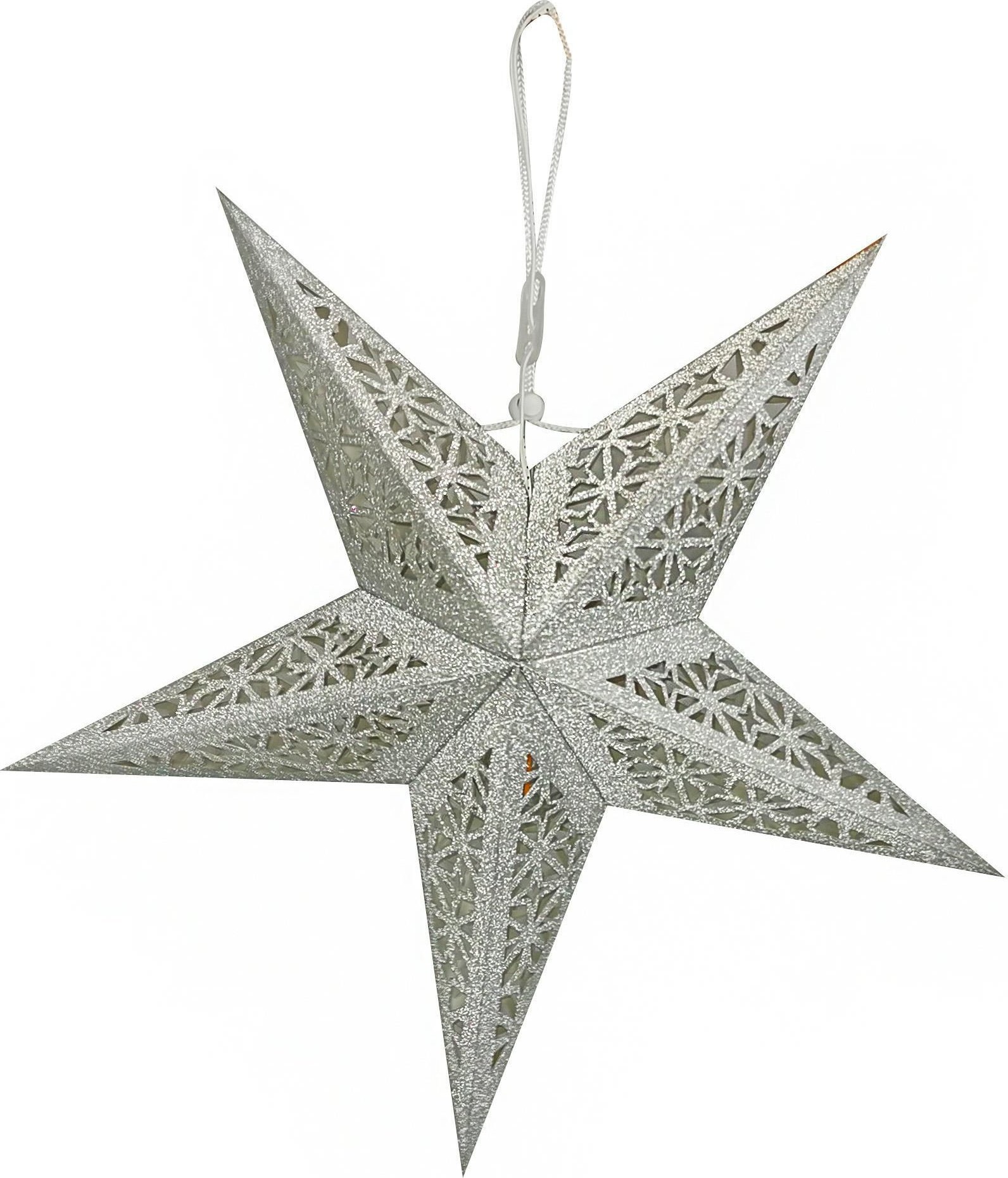 Dekoracja świąteczna kontrast Gwiazda świetlna wisząca witraż lampka 45 cm srebrna