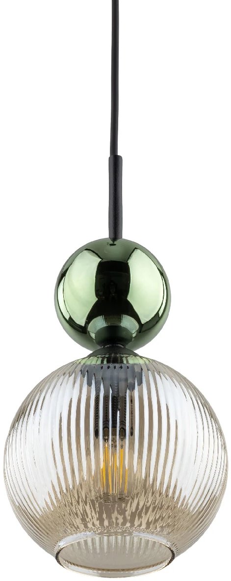 Szklana zwisająca lampa Sophia Green 11145 żebrowana kula zielony
