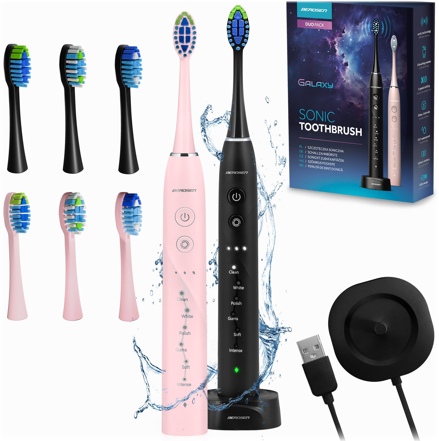 Szczoteczka soniczna do zębów zestaw 2 szt Berdsen Galaxy Duo