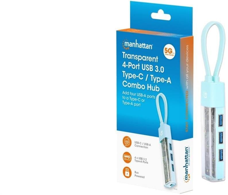 HUB USB Manhattan 4-Portowy 3.2 Gen1 Typ-A/C do 4x USB-A 3.0 (181020)
