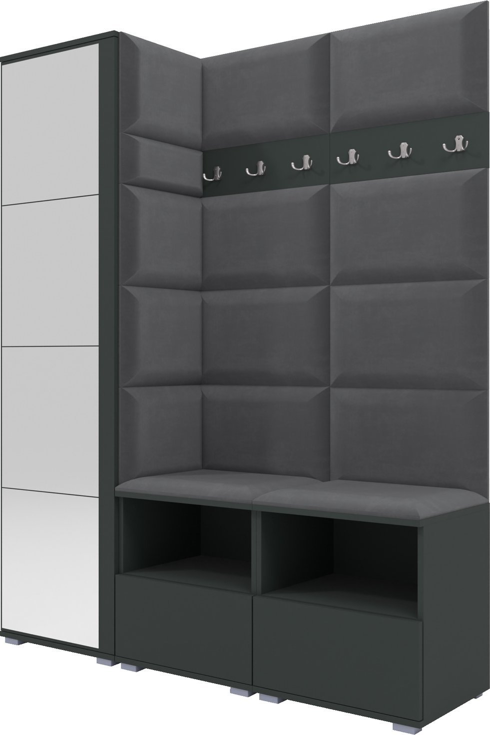 Ravio Tapicerowana garderoba Nela II z lustrem - kolor grafit + tkanina Trinity 15