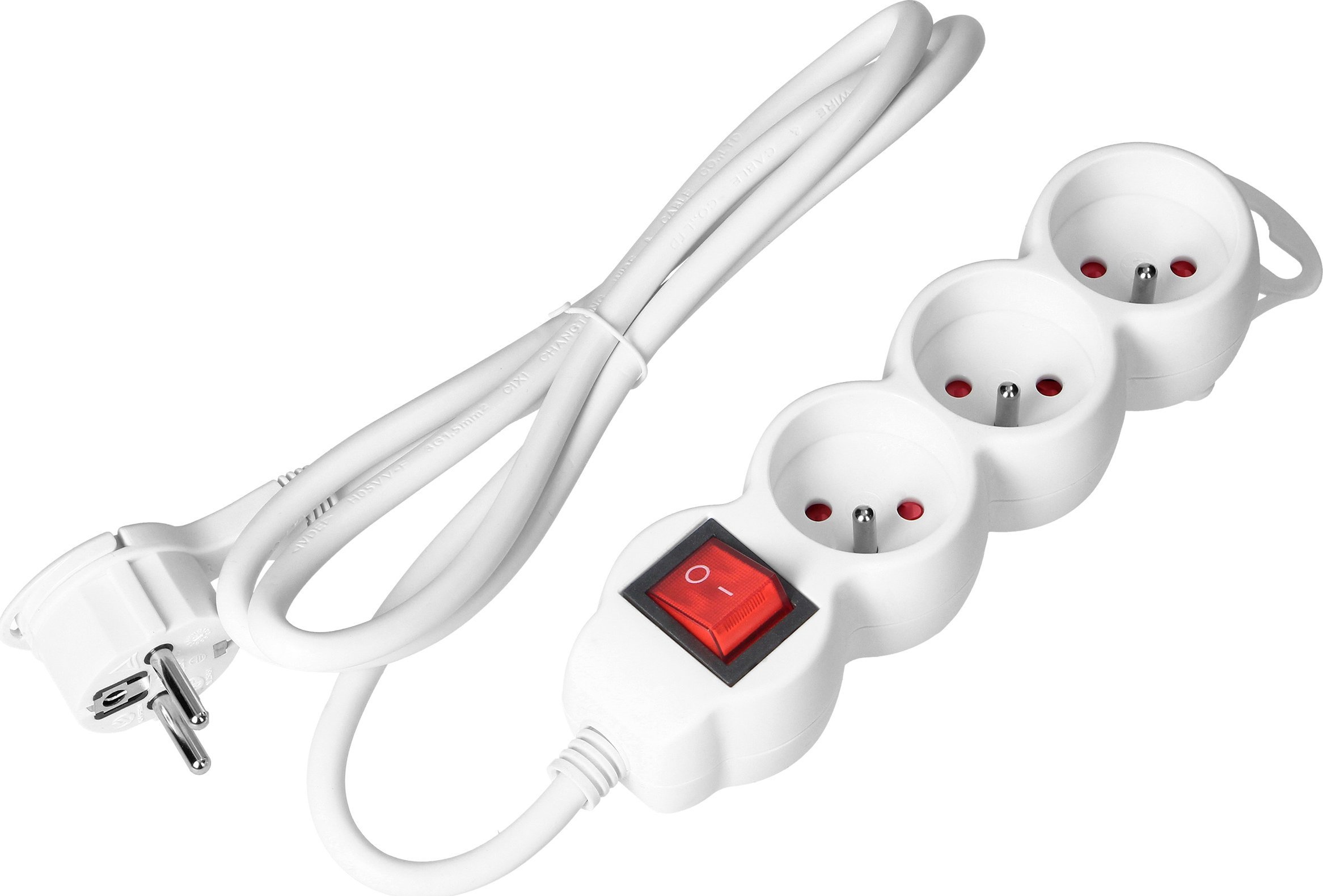Orno Przedłużacz 3-krotny 2P+Z (Schuko), z wyłącznikiem, 3m H05VV-F 3x1,5mm2, Imax=16A, płaska wtyczka, biały
