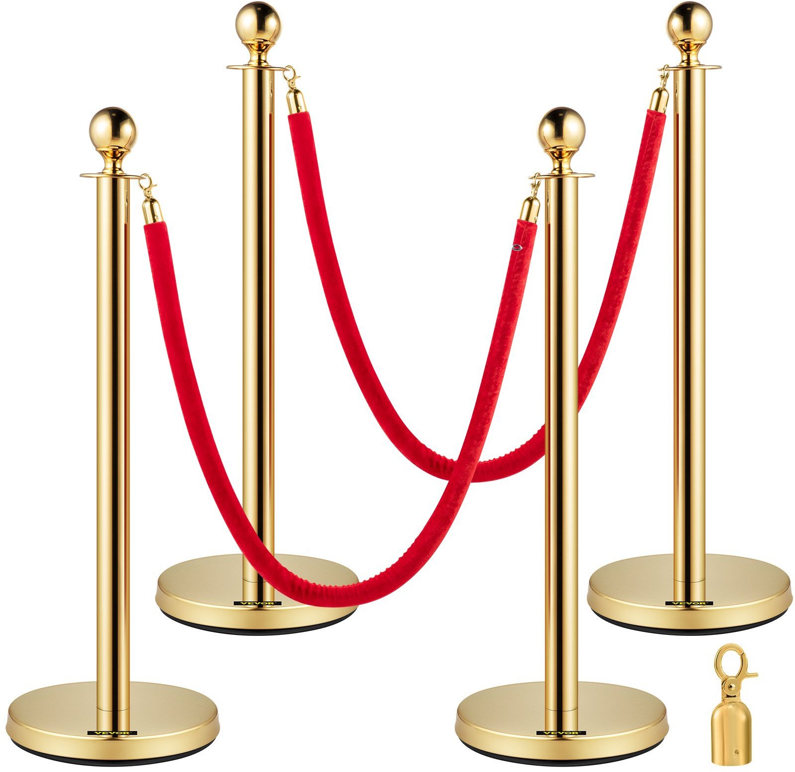 SŁUPKI ODGRADZAJĄCE HOTELOWE ZŁOTE 4 + 2 CZERWONE LINY 1.5m