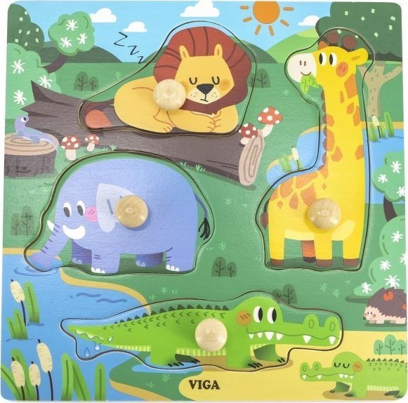 Viga Toys VIGA Drewniane Puzzle z Pinezkami Dzikie Zwierzęta