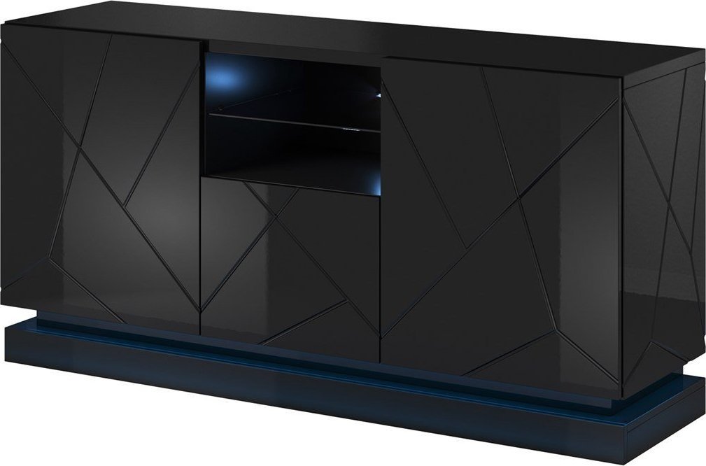 Cama Meble Komoda QIU 2D1K 150x41,5xH75 czarny połysk/czarny połysk