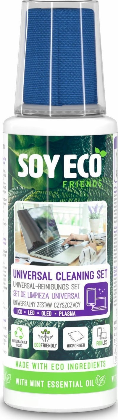 K&F Zestaw 2w1 do czyszczenia ekranów SOYECO Eco* środek czyszczący 100 ml + mikrofibra 20x20