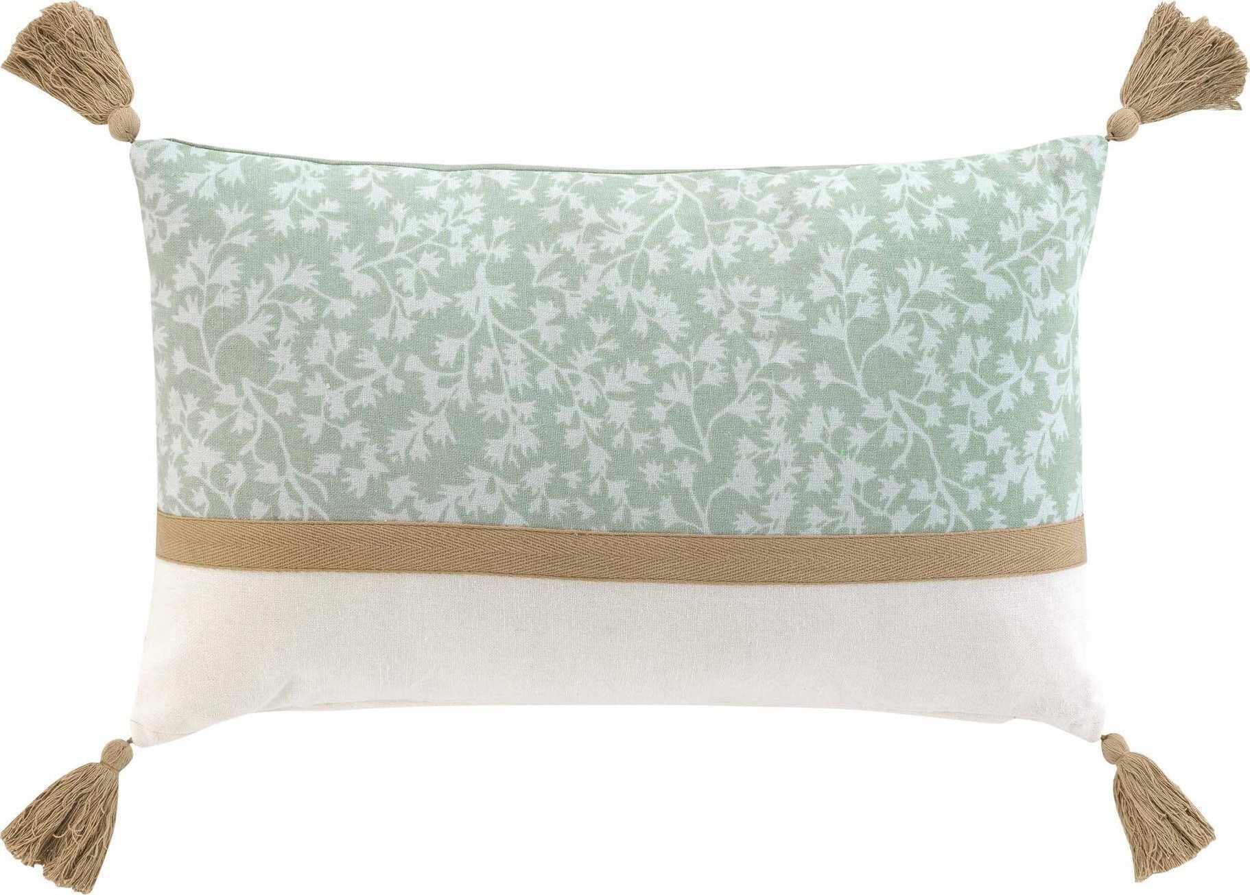 Douceur d`Interieur Ozdobna poduszka z frędzlami i zielonym wzorem, 30 x 50 cm