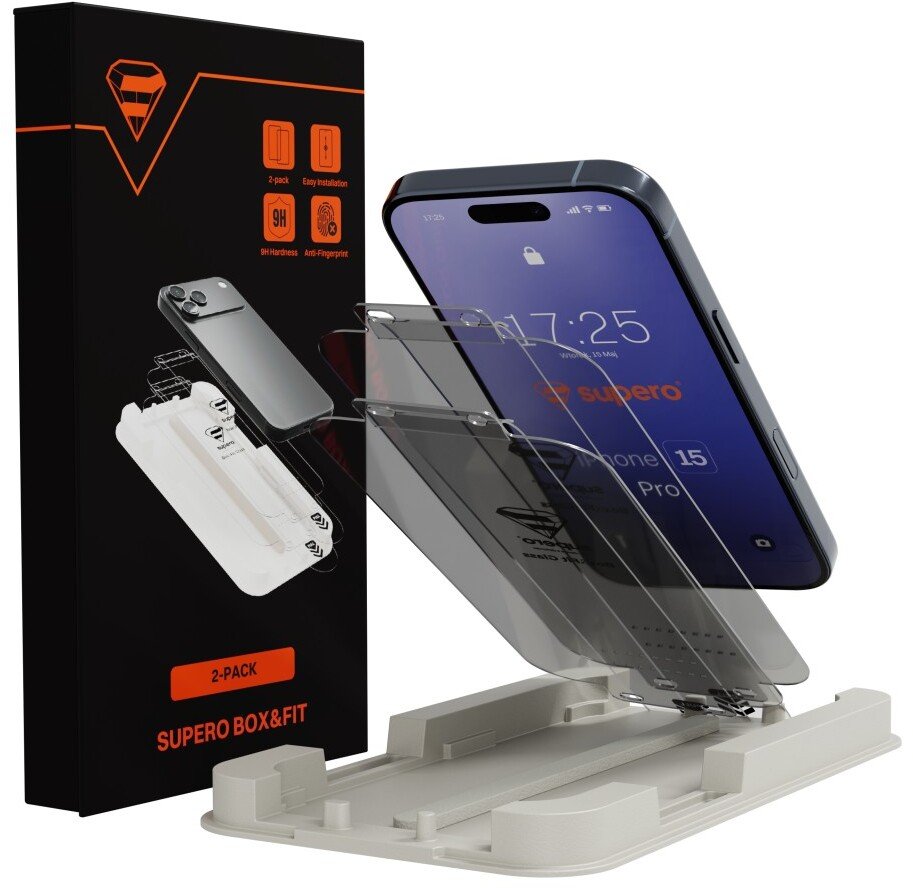 SUPERO Szkło hartowane Box&Fit do iPhone 15 Pro, 2 szt. + aplikator