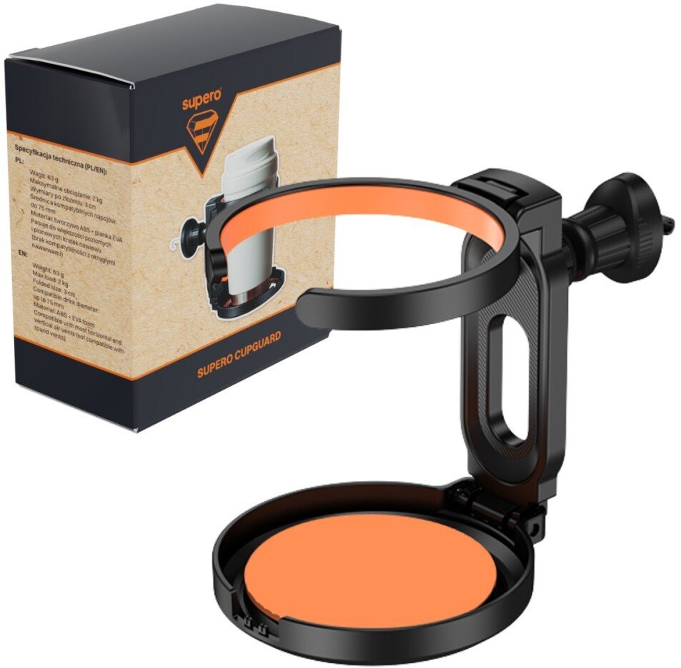 Uchwyt samochodowy na kubek do kratki nawiewu, czarno-pomarańczowy